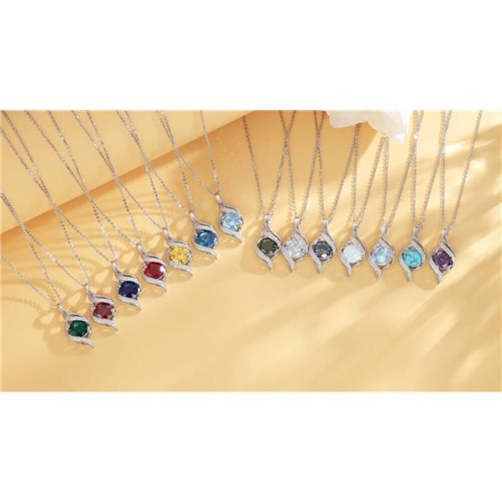 Round Birthstone Necklace for Women S925 Silver - Picture 5 of 7